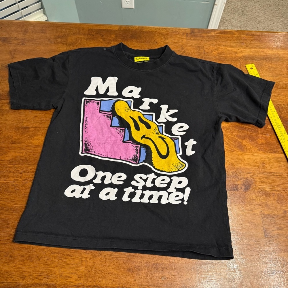 Market Smiley one step at a time black graphic t shirt size large smiley face